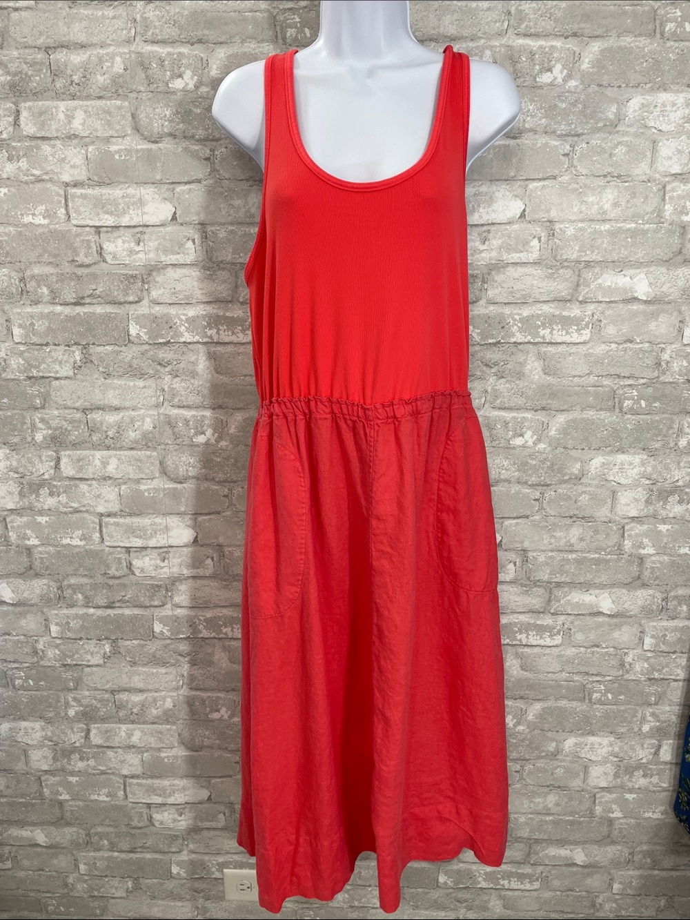 Athleta Baja Linen Midi Dress Passionfruit Coral Sz - XL